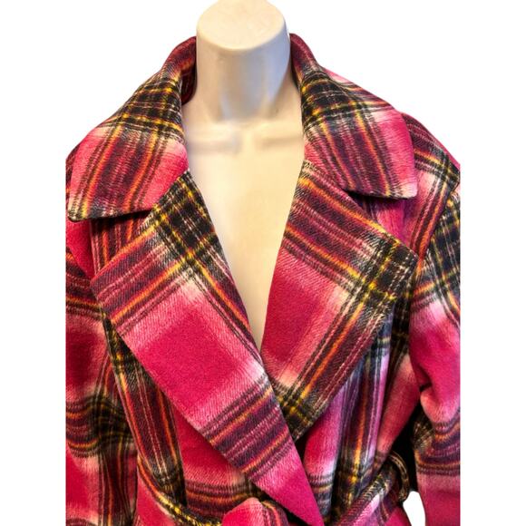 AQUA Pink Plaid Belted Coat XL Double Breasted Outerwear NWT $178 - Picture 2 of 7